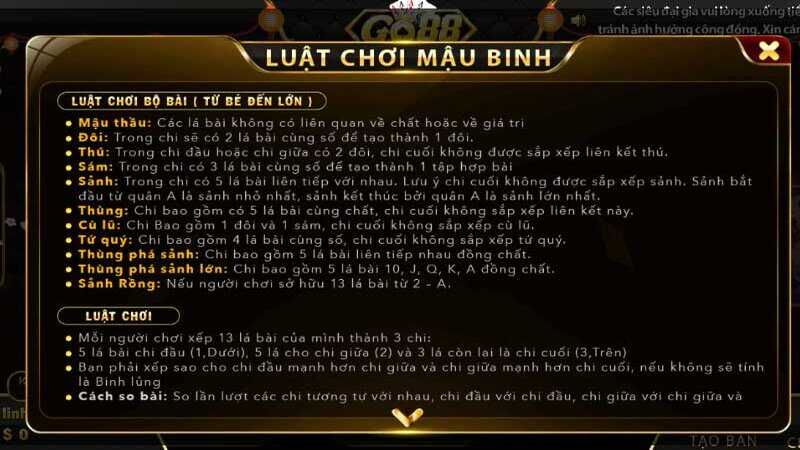 Một số quy luật mà anh em cần biết khi chơi game mậu binh